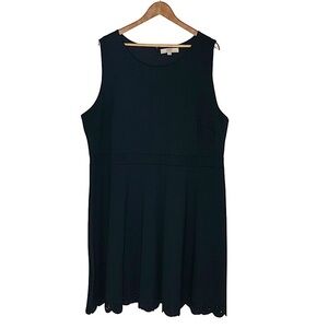 Loft Plus Jersey Black Sleeveless A Line Flower Detail on Hem Preppy Dress 22